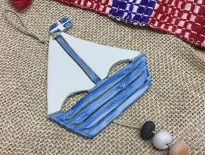 Greek Boat Ornament Handmade Ceramic Gift