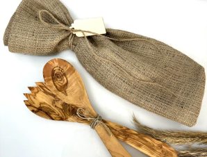 Set Of Spoons Made Of Natural Olivewood | Conference Gift in Jute Pouch