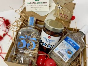 Tsikoudia 35N Cretan Ouzo Olives Easter Gift Box